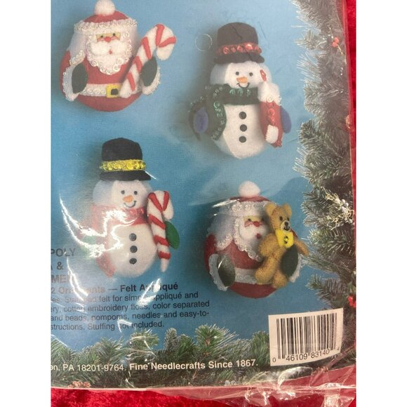 Bucilla Roly Poly Santa and Snowmen Set of 12 Ornaments Felt #83140 - Picture 5 of 9